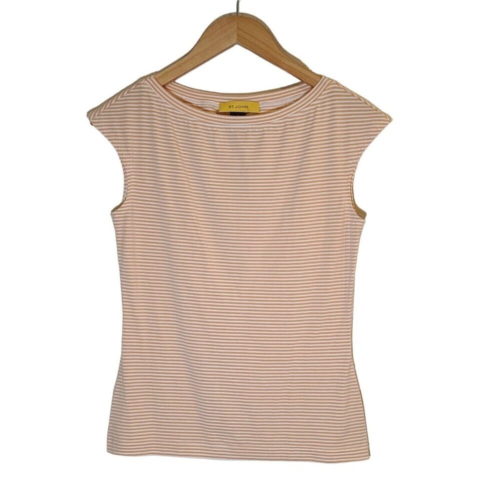 St John Cap Sleeve Top Boat Neck Striped White Orange Size Small